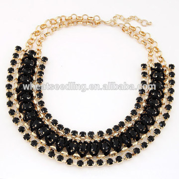 Pop exaggerated hand woven gem short black choker necklace